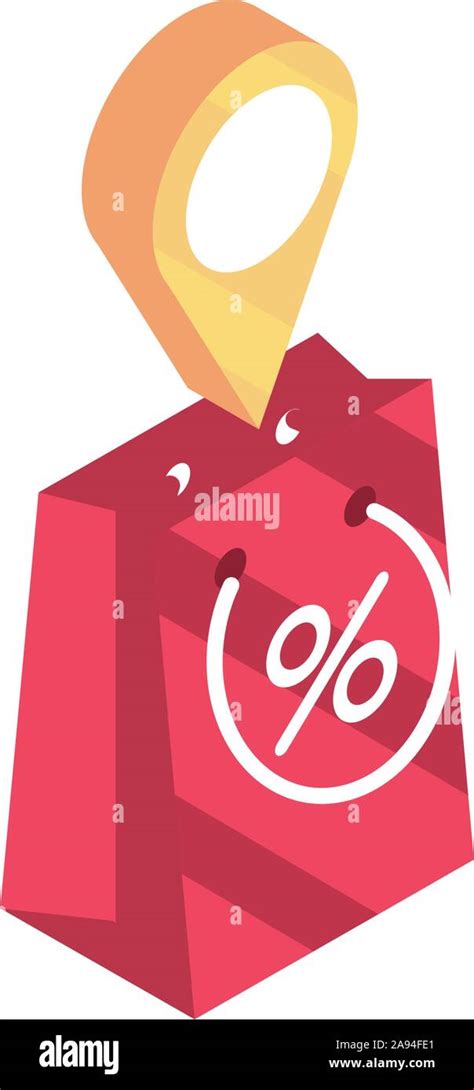 Paper Bag Offer Location Pin Online Shopping Isometric Icon Vector