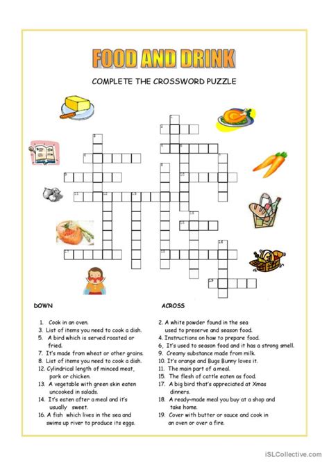 Food And Drink Crossword Crossword English Esl Worksheets Pdf And Doc