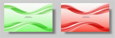 Set Of Modern Abstract Wave Backgrounds In Green And Red Colors