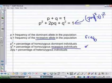 The frequency of two alleles in a gene pool is 0.19 (a) and 0.81(a). Solving Hardy Weinberg Problems - YouTube
