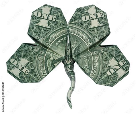 Money Origami Four Leaf Clover Shamrock Folded With Real One Dollar