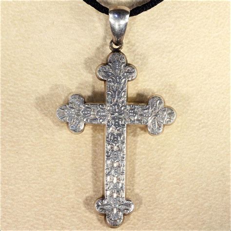 Beautiful Antique Victorian Silver Cross Engraved Budded Cross From