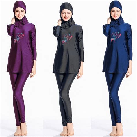 Women Plus Size Printed Floral Modest Full Cover Muslim Swimwear Hijab