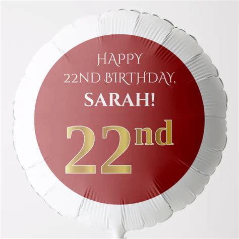 Elegant Red Faux Gold Look 22nd Birthday Balloon Zazzle