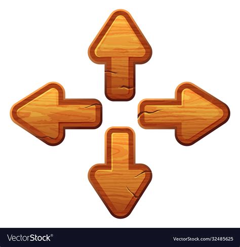 Cartoon Wooden Arrow Buttons For Game Ui Vector Image