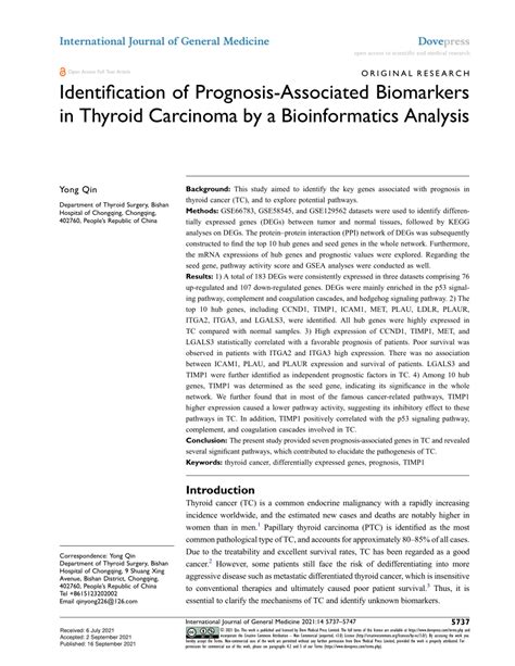 Pdf Identification Of Prognosis Associated Biomarkers In Thyroid