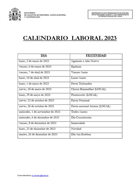Calendario Laboral 2023 Pdf