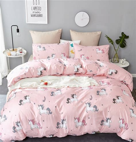 Everyone will agree that a good day starts just the night before. Cute Light Pink Cartoon Unicorn Pattern Bedding Duvet ...