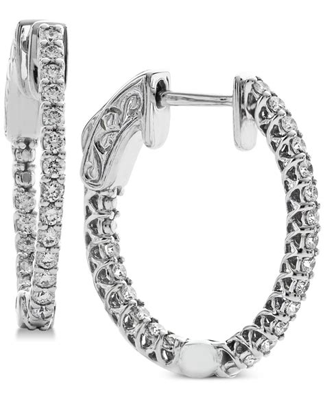 Macys Diamond In And Out Hoop Earrings 12 Ct Tw In 14k White Gold