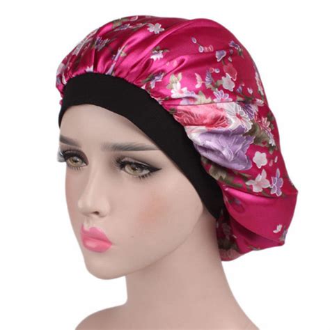 Women Satin Night Beauty Salon Sleep Cap Cover Hair Bonnet Hat Silk Head Wide Elastic Band For