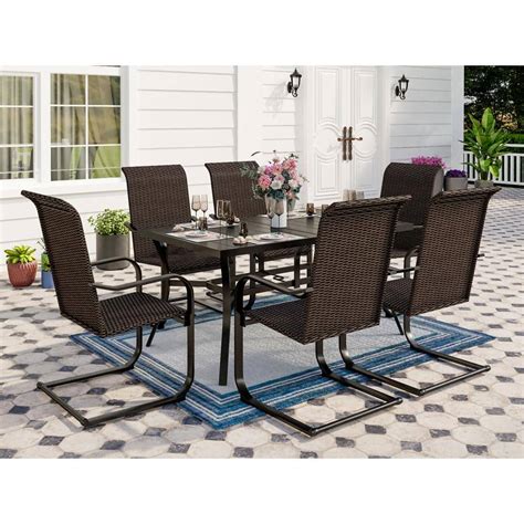 Phi Villa 7 Piece Patio Outdoor Dining Set With Rectangle Slat Table