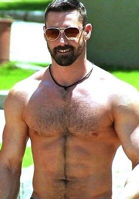 Shirtless Male Muscular Hunk Beard Hairy Chest Beefcake Jock Dude Photo