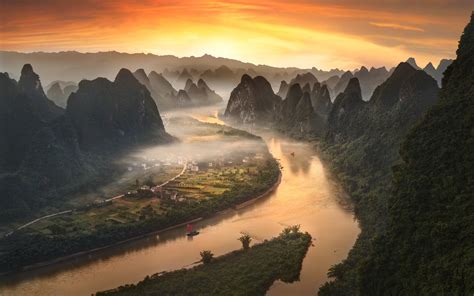 Hd Wallpaper Li River In China Near Xingping Village In The Field