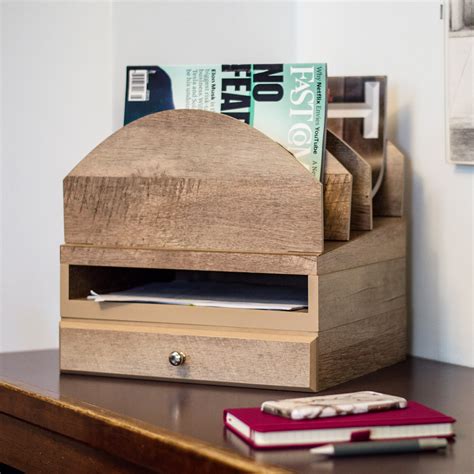 Stackable Wooden Desk Organizer Kit With 3 Trays Bindertek