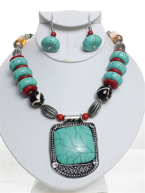 Tribal Turquoise Set Tribal Jewelry Turquoise Pendant African Jewelry