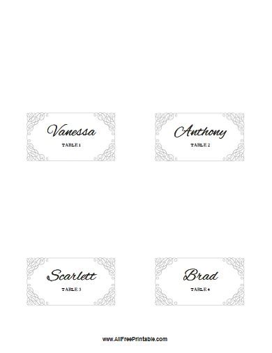 Folded Place Card Template For Wedding Free Printable