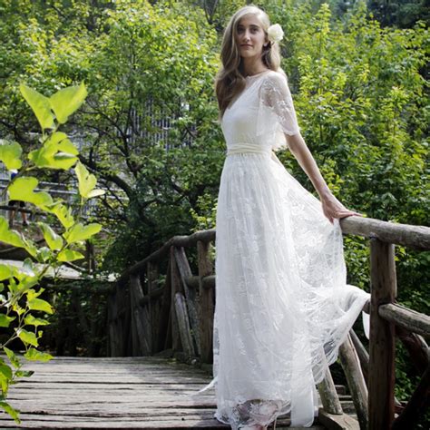 2016 Romantic Bohemian Beach Lace Wedding Dress Elegant