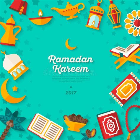 Ramadan Kareem Concept Banner On Blue Stock Vector Illustration Of