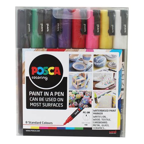 Uni Ball Posca Pc 3m Marker Pens Starter Set 8 Pack Hobbycraft