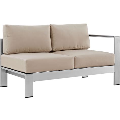 Shore 6 Piece Outdoor Patio Aluminum Sectional Sofa Set In Silver Beige