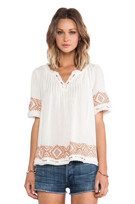 Velvet By Graham And Spencer Milie Cotton Gauze Embroidery Top In White