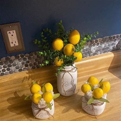 Lemon Decor Lemon Mason Jar Lemon Kitchen Decor Tiered Tray Etsy In