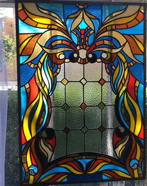 Amazing Art Nouveau Stained Glass Panel Sun Catcher Etsy