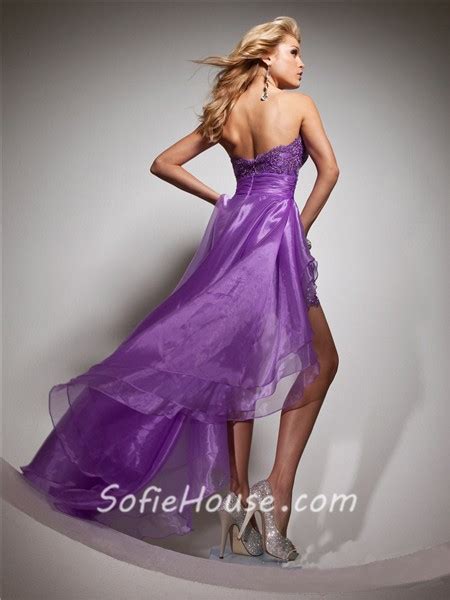 Elegant Sweetheart High Low Purple Organza Party Prom Dress With