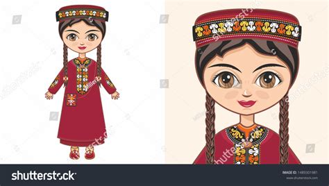 Turkmen National Costume Girl Ethnic Clothes Stock Vector Royalty Free