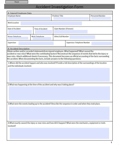 Accident Investigation Form Report Of Injury Or Near Miss Etsy Australia