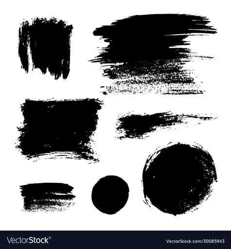 Set Hand Drawn Paint Brush Strokes And Stains Vector Image