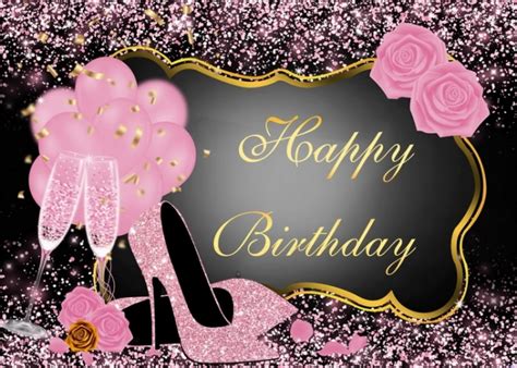 Sensfun Glitter Pink Happy Birthday Backdrop For Women Shiny Sequin