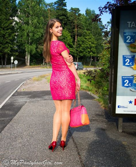 At The Bus Stop As First Seen On Blog Mypantyhosegirl Here At The Bus Stop She Is Wearing