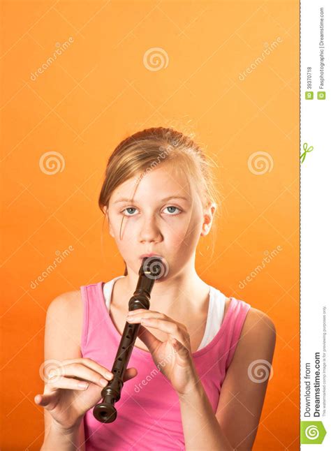 Pretty Girl Playing The Recorder Stock Photo Image Of Melody Musical