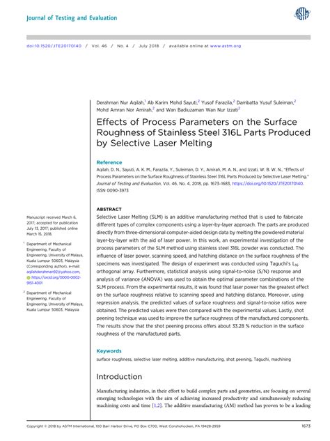 Pdf Effects Of Process Parameters On The Surface Roughness Of