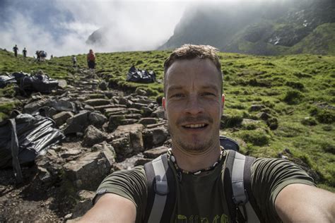 Free Images Selfie Man Green Mountains Rocks Water Nature