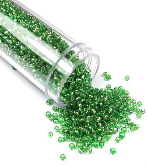 Glass Seed Beads In 30gram Tube 150 Silver Lined Green My Beads