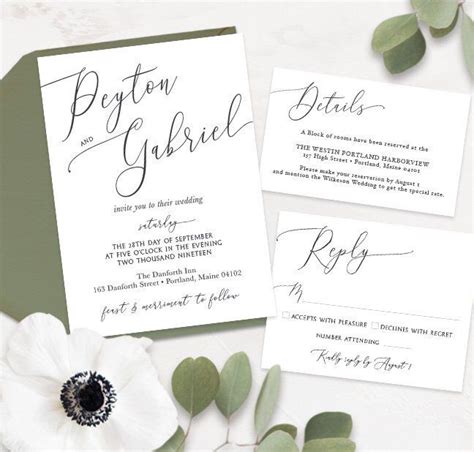 Large Script Names Wedding Invitation Reply card and details | Etsy