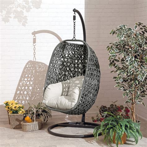 Buy Brampton Luxury Rattan Wicker Outdoor Hanging Cocoon Egg Swing Chair With Grey Cushions And