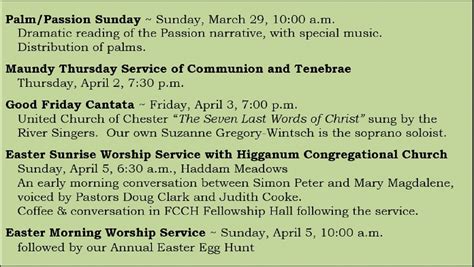 Holy Week Schedule United Congregational Church Of Haddam And Higganum