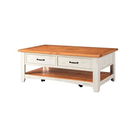 Martin Svensson Home Rustic Wood 2 Drawer Coffee Table Antique White