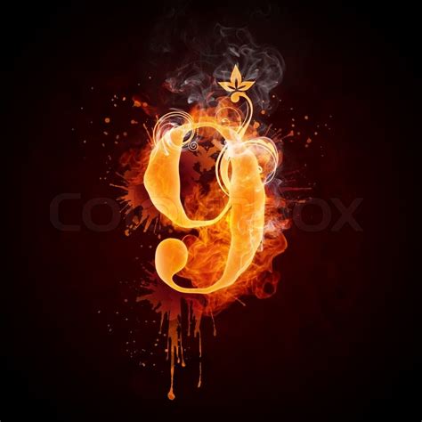 Fire Swirl Number 9 Isolated On Black Stock Image Colourbox