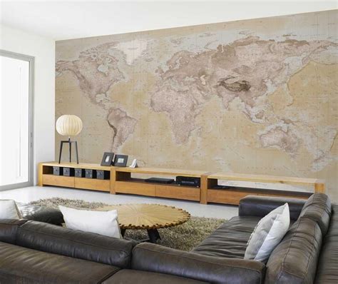 Neutral World Map Tapéta Feature Wall Wallpaper World Map Mural Map