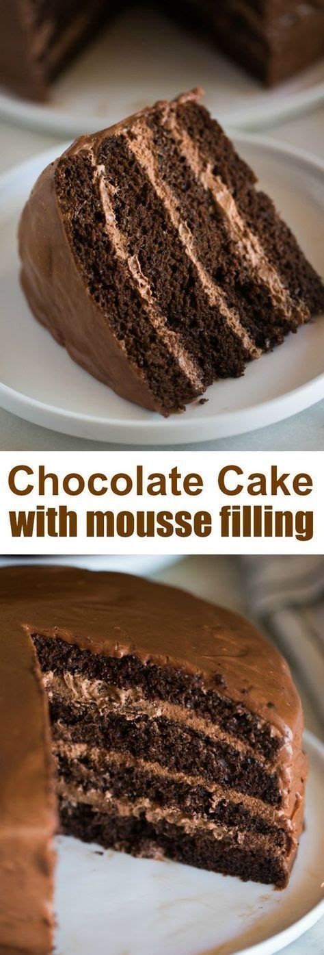 This three layer chocolate cake has a whipped cream filling and chocolate icing. Chocolate Cake with Chocolate Mousse Filling | Recipe ...