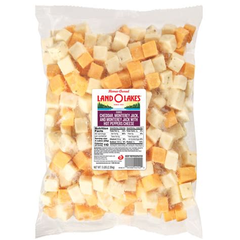 The tray features cubes of mild cheddar, monterey jack with jalapeno and swiss cheese to entertain your guests. Land O Lakes® Mild Yellow Cheddar, Monterey Jack and Hot ...