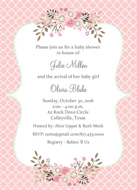 Floral Baby Pink Baby Shower Invitation