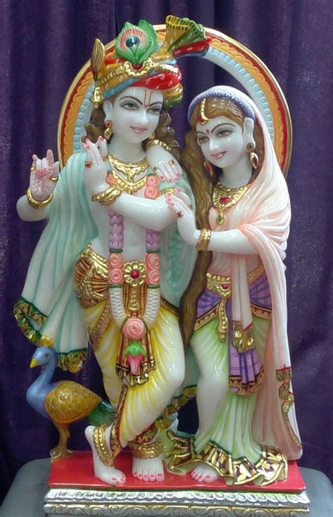 White Painted Marble Jugal Radha Krishna Statue For Worship Size 18