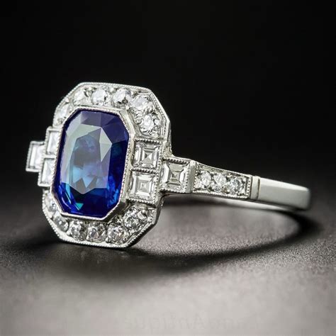 Art Deco Sapphire Ring Emerald Cut Blue Sapphire Vintage Etsy