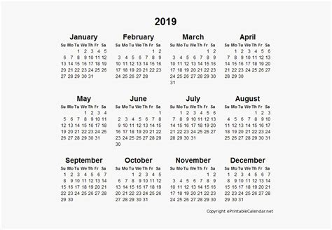 2019 Calendar Transparent 2022 Year Calendar Printable Free