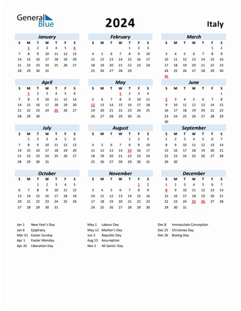 2024 Italy Calendar With Holidays